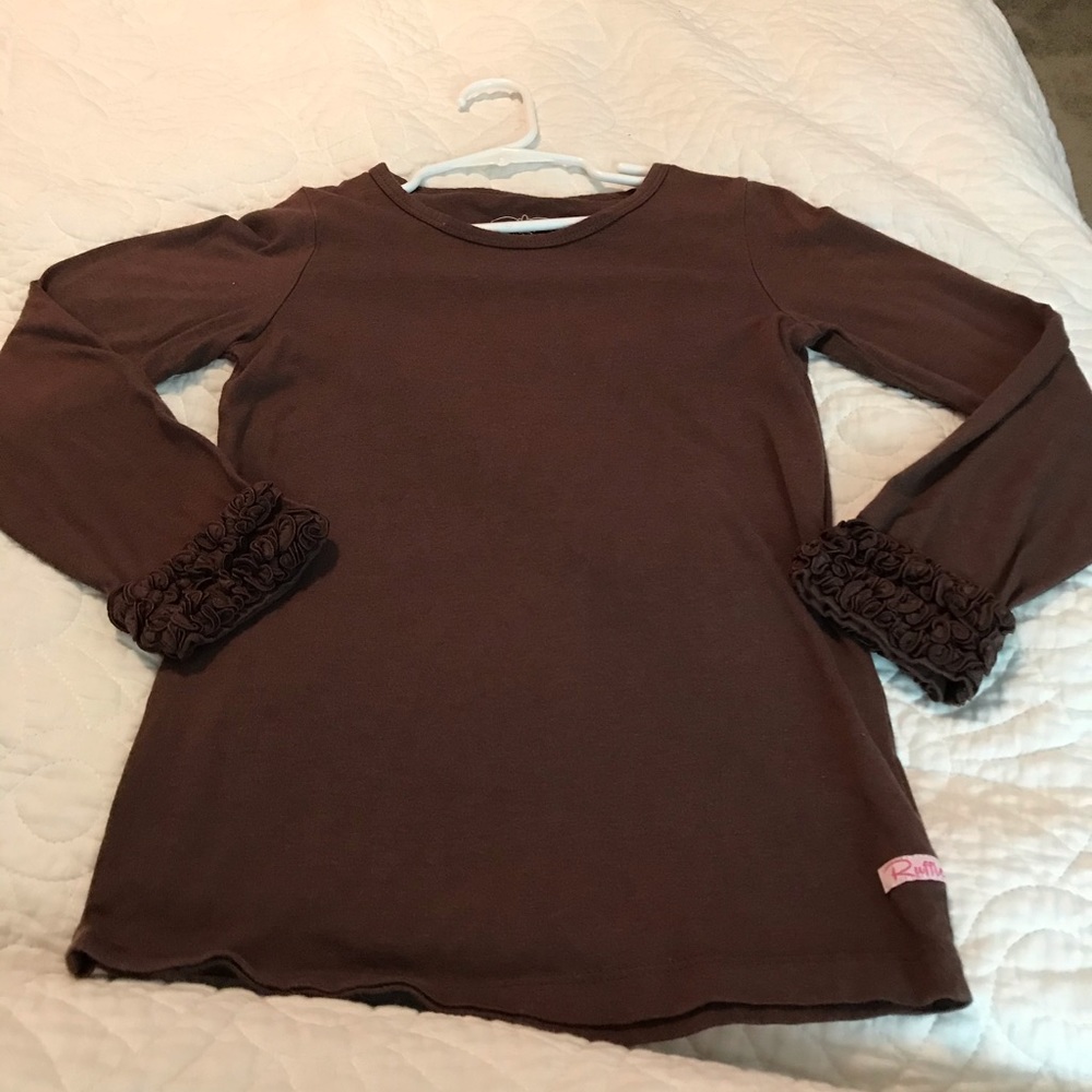 Brown Long Sleeve Ruffled Sleeved Girls Shirt